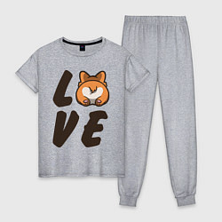 Пижама хлопковая женская Love Corgi, цвет: меланж