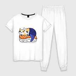 Пижама хлопковая женская Sushi Cat, цвет: белый