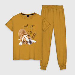 Пижама хлопковая женская Sleep Eat Play Repeat Бульдог, цвет: горчичный