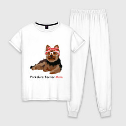 Пижама хлопковая женская Yorkshire terrier mom, цвет: белый