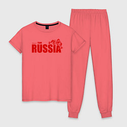 Пижама хлопковая женская Russia, цвет: коралловый