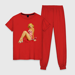 Пижама хлопковая женская Retro PinUp Girl, цвет: красный