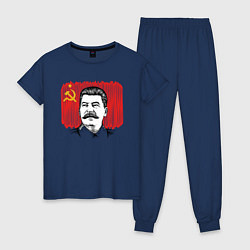 Пижама хлопковая женская Сталин и флаг СССР, цвет: тёмно-синий