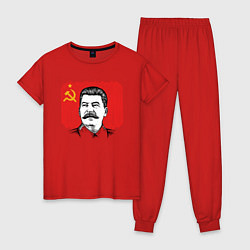 Пижама хлопковая женская Сталин и флаг СССР, цвет: красный