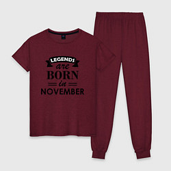 Пижама хлопковая женская Legends are born in November, цвет: меланж-бордовый