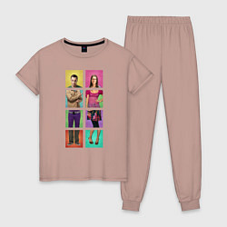 Пижама хлопковая женская Big Bang Theory collage, цвет: пыльно-розовый