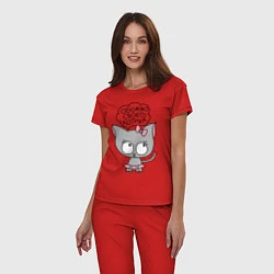Пижама хлопковая женская Обожаю своего котика, цвет: красный — фото 2