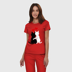 Пижама хлопковая женская Кошачья любовь, цвет: красный — фото 2