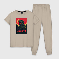 Пижама хлопковая женская Godzilla, цвет: миндальный