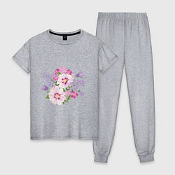 Пижама хлопковая женская Полевые цветы, цвет: меланж