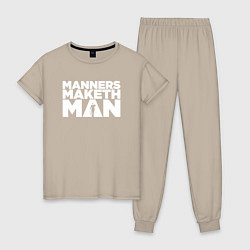 Пижама хлопковая женская Manners maketh man, цвет: миндальный