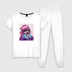 Пижама хлопковая женская Глитч аниме девочка, цвет: белый