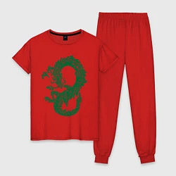 Пижама хлопковая женская Древний китайский дракон, цвет: красный
