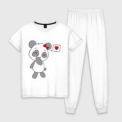 Пижама хлопковая женская Панда девочка, цвет: белый