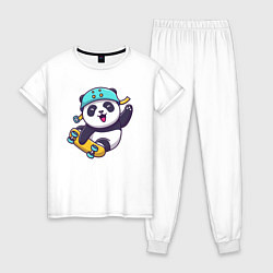 Пижама хлопковая женская Панда скейтер, цвет: белый