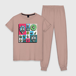 Пижама хлопковая женская Rick and Morty pixelverse, цвет: пыльно-розовый