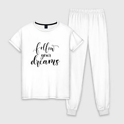 Пижама хлопковая женская Follow your dreams, цвет: белый