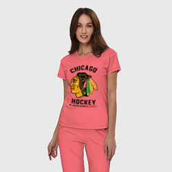 Пижама хлопковая женская CHICAGO BLACKHAWKS NHL, цвет: коралловый — фото 2