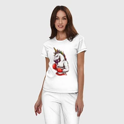 Пижама хлопковая женская Единорог боксер, цвет: белый — фото 2