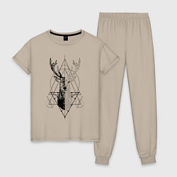 Пижама хлопковая женская Polygonal deer, цвет: миндальный