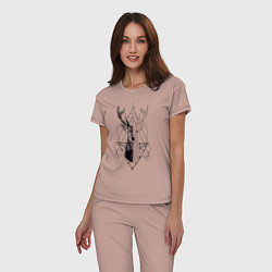 Пижама хлопковая женская Polygonal deer, цвет: пыльно-розовый — фото 2