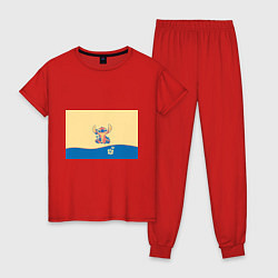 Пижама хлопковая женская Стич, цвет: красный