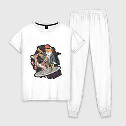 Пижама хлопковая женская Кот Скейтбордист, цвет: белый