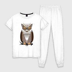 Пижама хлопковая женская Бдительная сова, цвет: белый