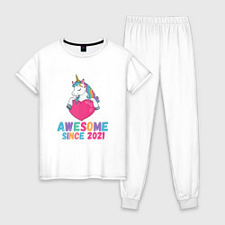 Пижама хлопковая женская Единорог 2021, цвет: белый