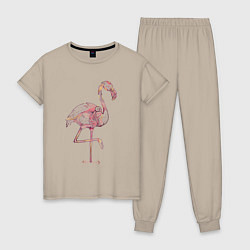 Пижама хлопковая женская Узорчатый фламинго, цвет: миндальный
