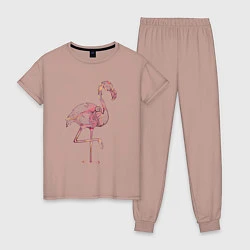 Пижама хлопковая женская Узорчатый фламинго, цвет: пыльно-розовый