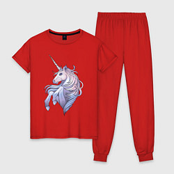 Пижама хлопковая женская Красивый единорог, цвет: красный
