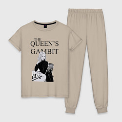 Пижама хлопковая женская The queens gambit, цвет: миндальный