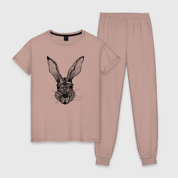 Пижама хлопковая женская Кролик, цвет: пыльно-розовый