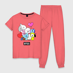 Пижама хлопковая женская BT21, цвет: коралловый