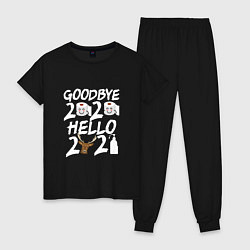 Пижама хлопковая женская Goodbye 2020 hello 2021, цвет: черный