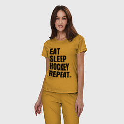 Пижама хлопковая женская EAT SLEEP HOCKEY REPEAT, цвет: горчичный — фото 2