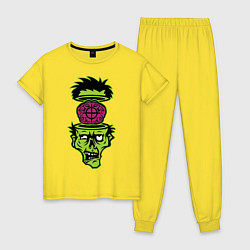 Пижама хлопковая женская Зомби на прицеле цвета желтый — фото 1