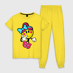 Пижама хлопковая женская Девочка смайл, цвет: желтый