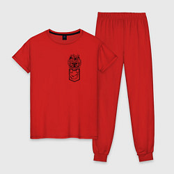 Пижама хлопковая женская Йорк в кармашке, цвет: красный