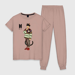 Пижама хлопковая женская BTS Cat, цвет: пыльно-розовый