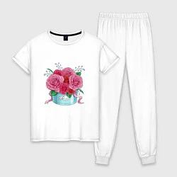 Пижама хлопковая женская Букет Роз, цвет: белый
