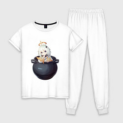Пижама хлопковая женская Новое блюдо - Паймон, цвет: белый