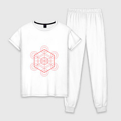 Пижама хлопковая женская Куб метатрона геометрия, цвет: белый