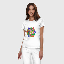Пижама хлопковая женская Иллюзия треугольники и куб, цвет: белый — фото 2