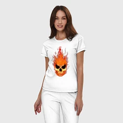 Пижама хлопковая женская Fire flame skull, цвет: белый — фото 2