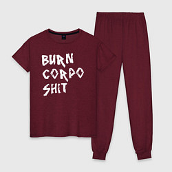 Пижама хлопковая женская BURN CORPO SHIT, цвет: меланж-бордовый