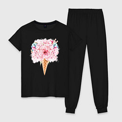 Пижама хлопковая женская Flowers ice cream, цвет: черный