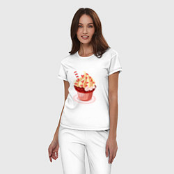 Пижама хлопковая женская Кекс сердечки вкуснота, цвет: белый — фото 2