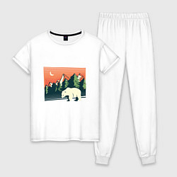 Пижама хлопковая женская Белый медведь пейзаж с горами, цвет: белый